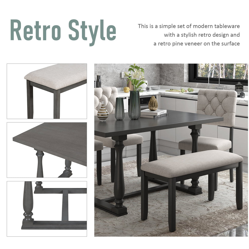 Harper & Bright Designs Dining Table Set for 6 with Bench Rectangular Table and 4 Upholstered Chairs for Kitchen, Gary