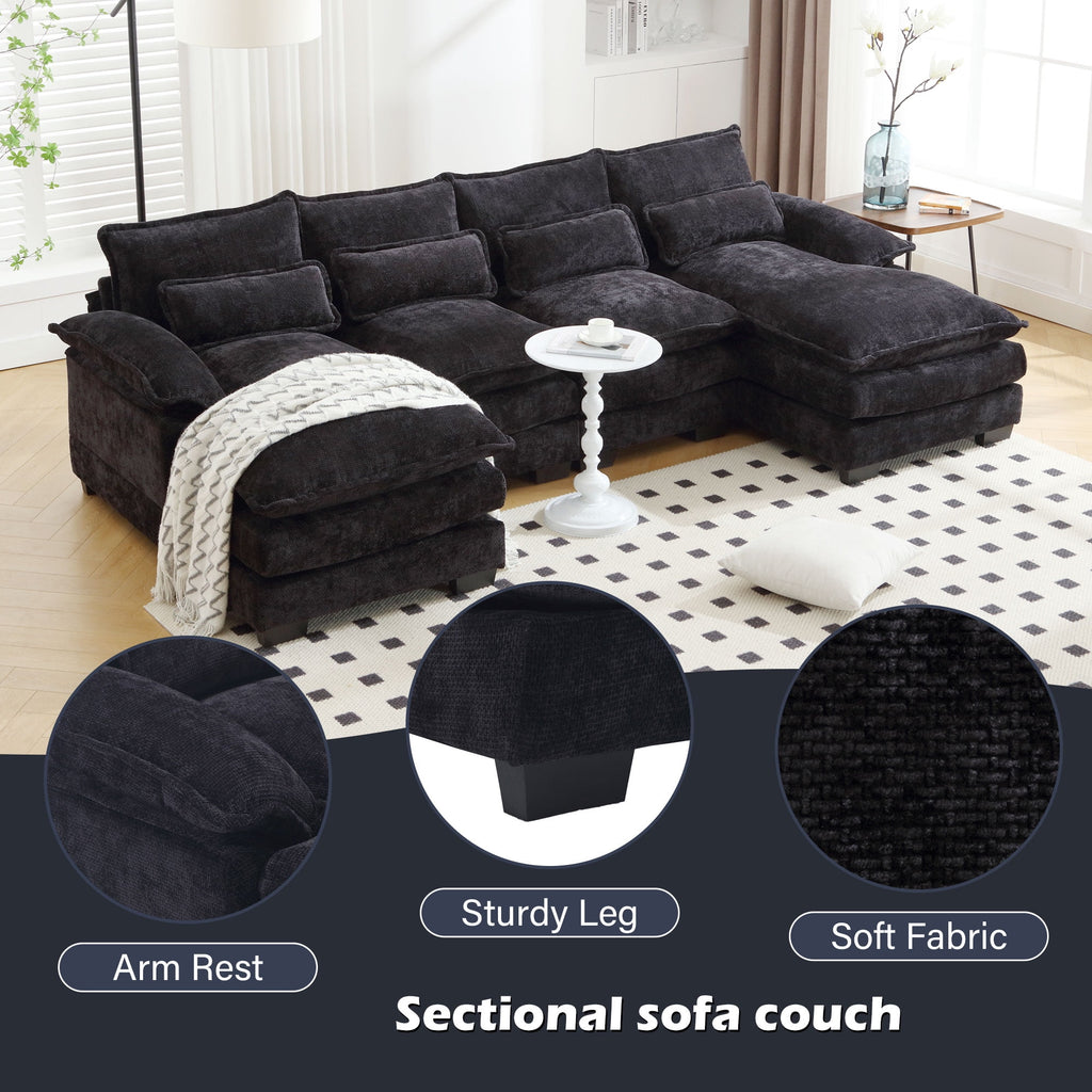 JONPONY109.45 U Shaped Couch,Oversized 4 Seat Sectional with 4 Waist Pillows, Convertible Upholstery Symmetrical Sofá,Sleeper Sofa Couch with Double Chaise Lounge &Memory Foam for Living Room, Beige