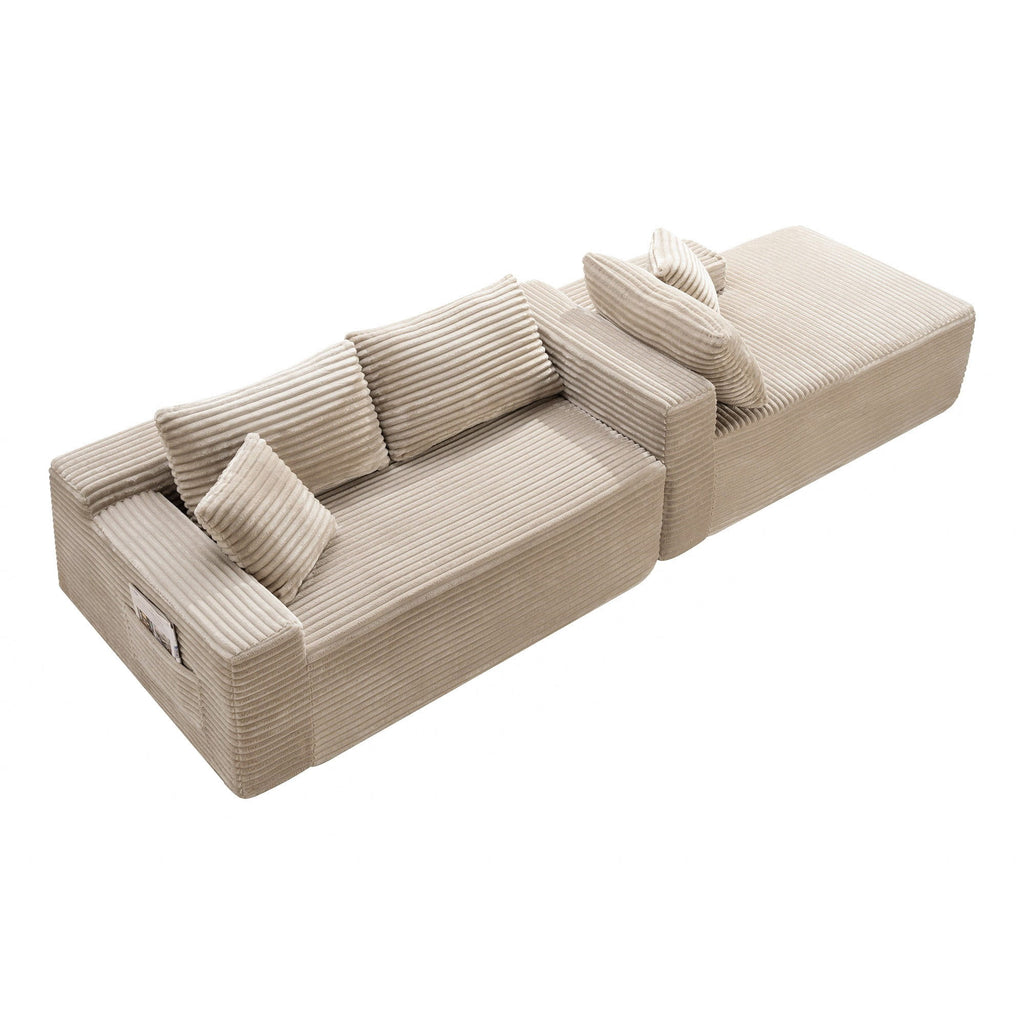 LLappuil 108 Sectional Sofa, Modular Sectional Couch with Left Chaise, Deep Seat Corduroy Cloud Sofa for Living Room Black