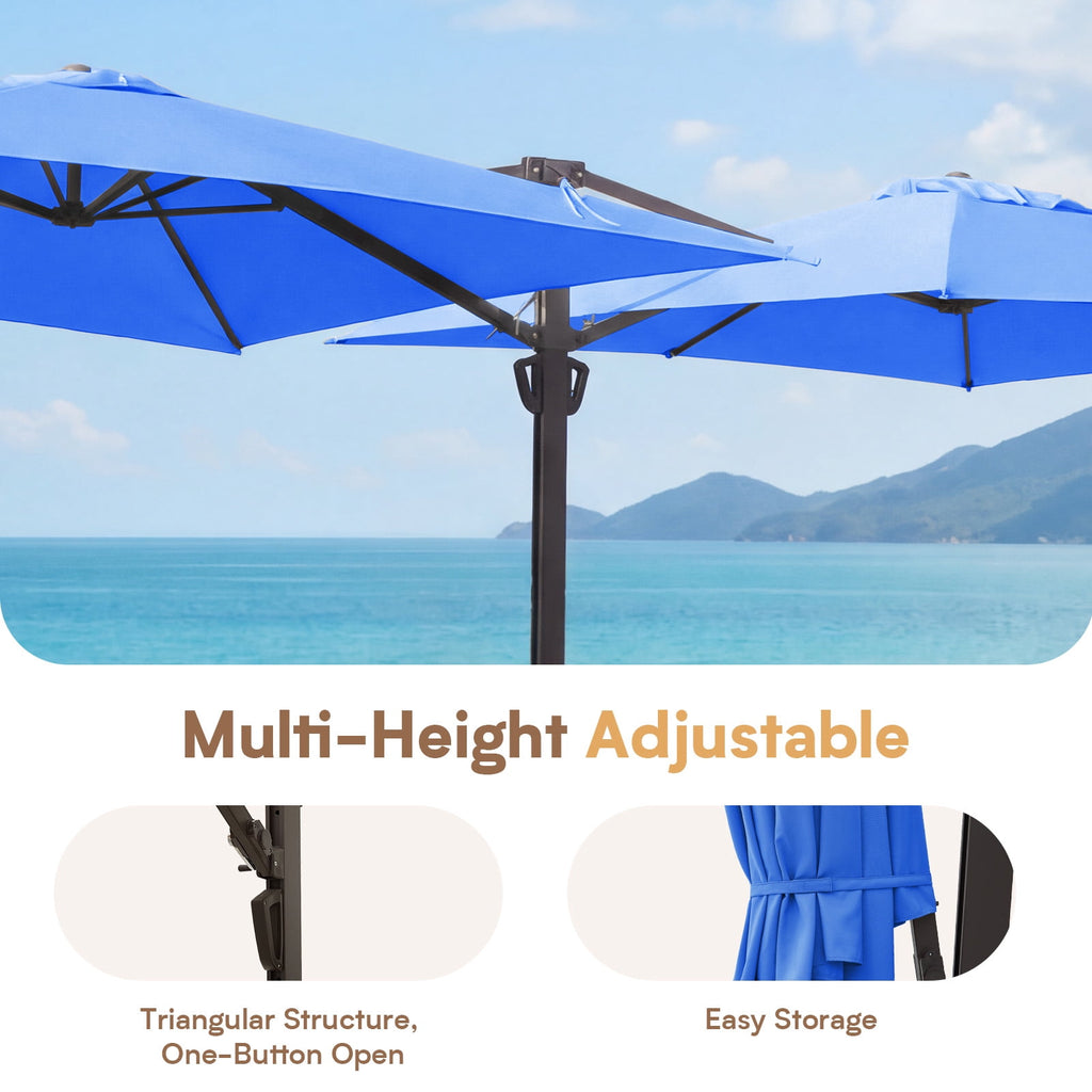 FUNDAZE 10x10ft Double Canopy Cantilever Umbrella, Patio Outdoor with Base & Cover, Waterproof UV Resistant for Garden Poolside Shade, Beige
