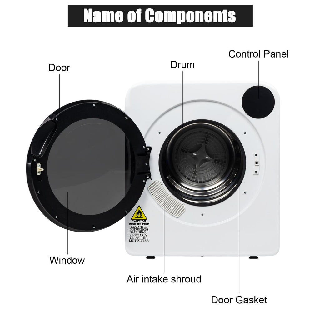 Ktaxon 3.5 cu. ft. Portable Electric Compact Stainless Steel Dryer, White