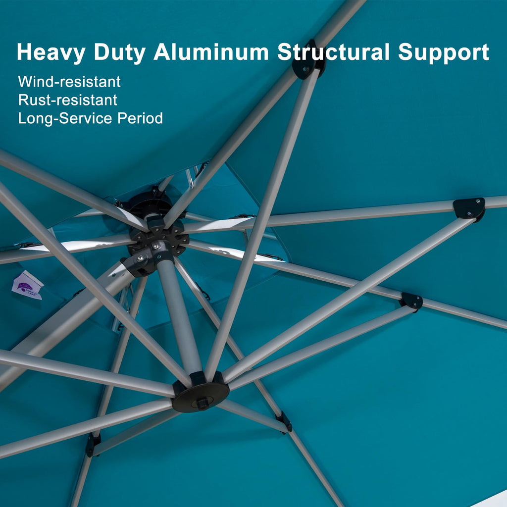 PURPLE LEAF 10 x 13FT Deluxe Rectangular Patio Umbrella, Large Offset Cantilever Umbrella with 360° Rotation, Gray