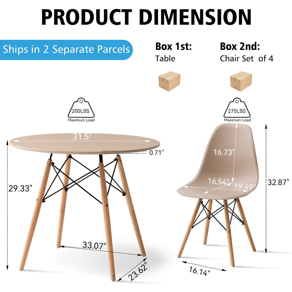 5-Piece 35.5'' Round Dining Table Set for 4, Kitchen Table Chair Set of 4, Mid-Century Modern Dinette Dining Room Table Set Dinner Table for 4 W/Solid Wood Legs, White