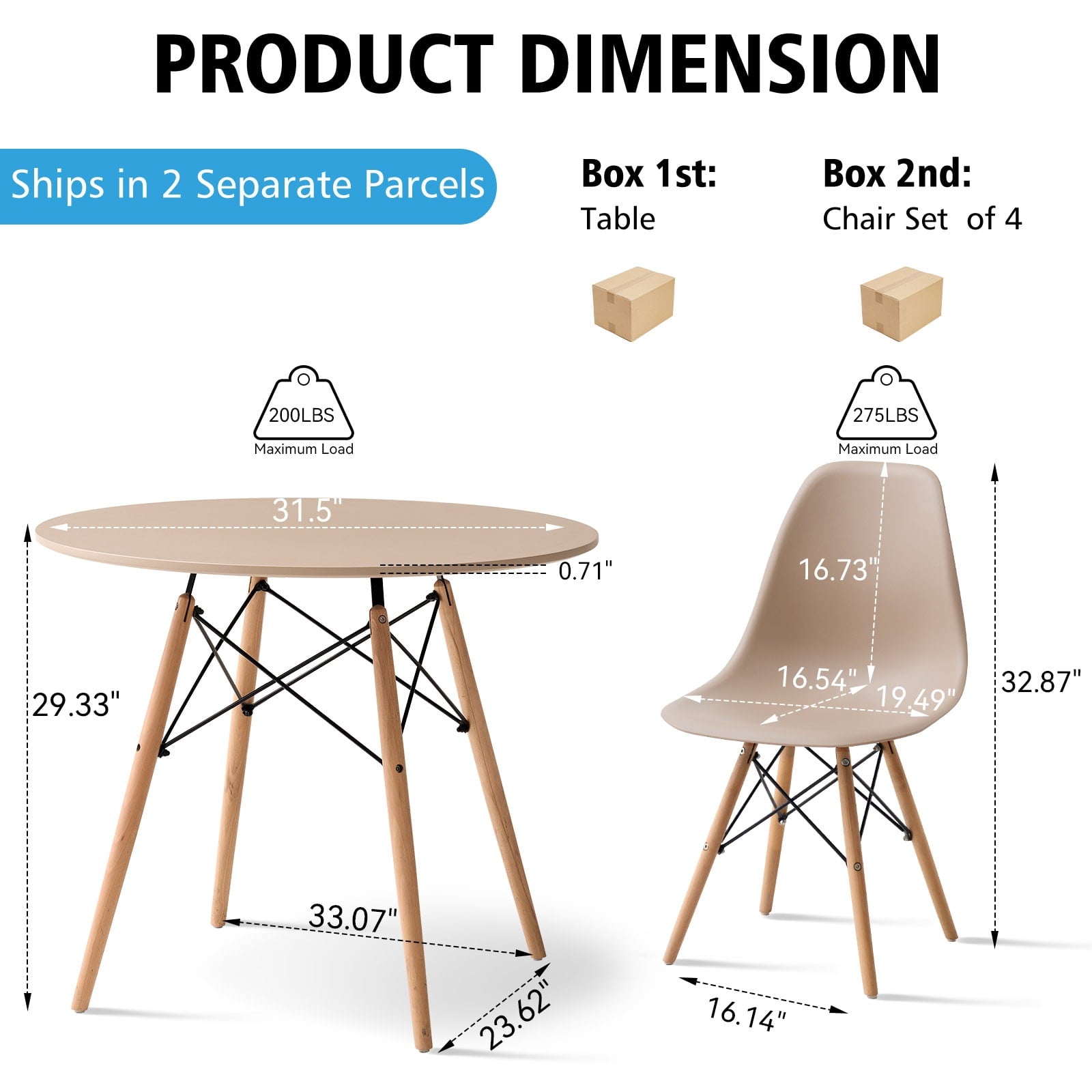 5-Piece 35.5'' Round Dining Table Set for 4, Kitchen Table Chair Set of 4, Mid-Century Modern Dinette Dining Room Table Set Dinner Table for 4 W/Solid Wood Legs, White