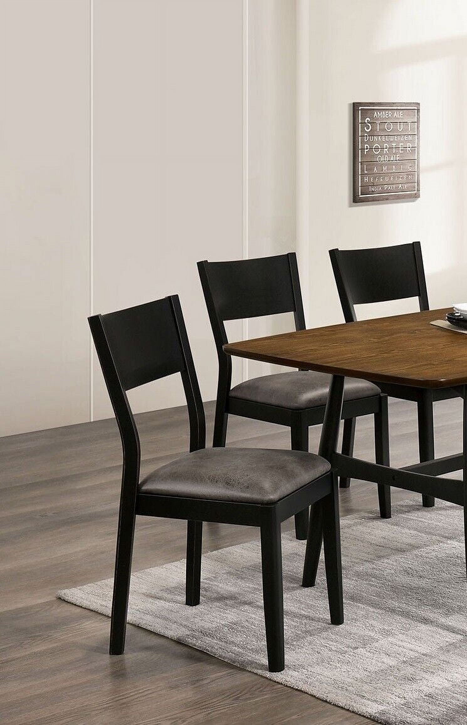 Mid-Century Modern Dining Room 7pc Dining Set Dining Table 6x Side Chairs Leatherette Seat Chair Furniture Antique Oak, Black