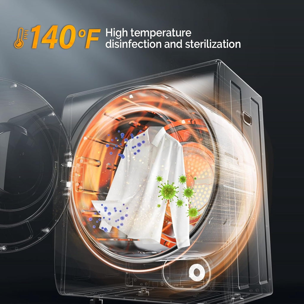 2.6 Cu.Ft White Compact Portable Laundry Dryer, 110V Electric Clothes Dryer with Stainless Steel Tub & Control Knob, Small Portable Dryer Machine for Apartment Dorm RV Indoor Use