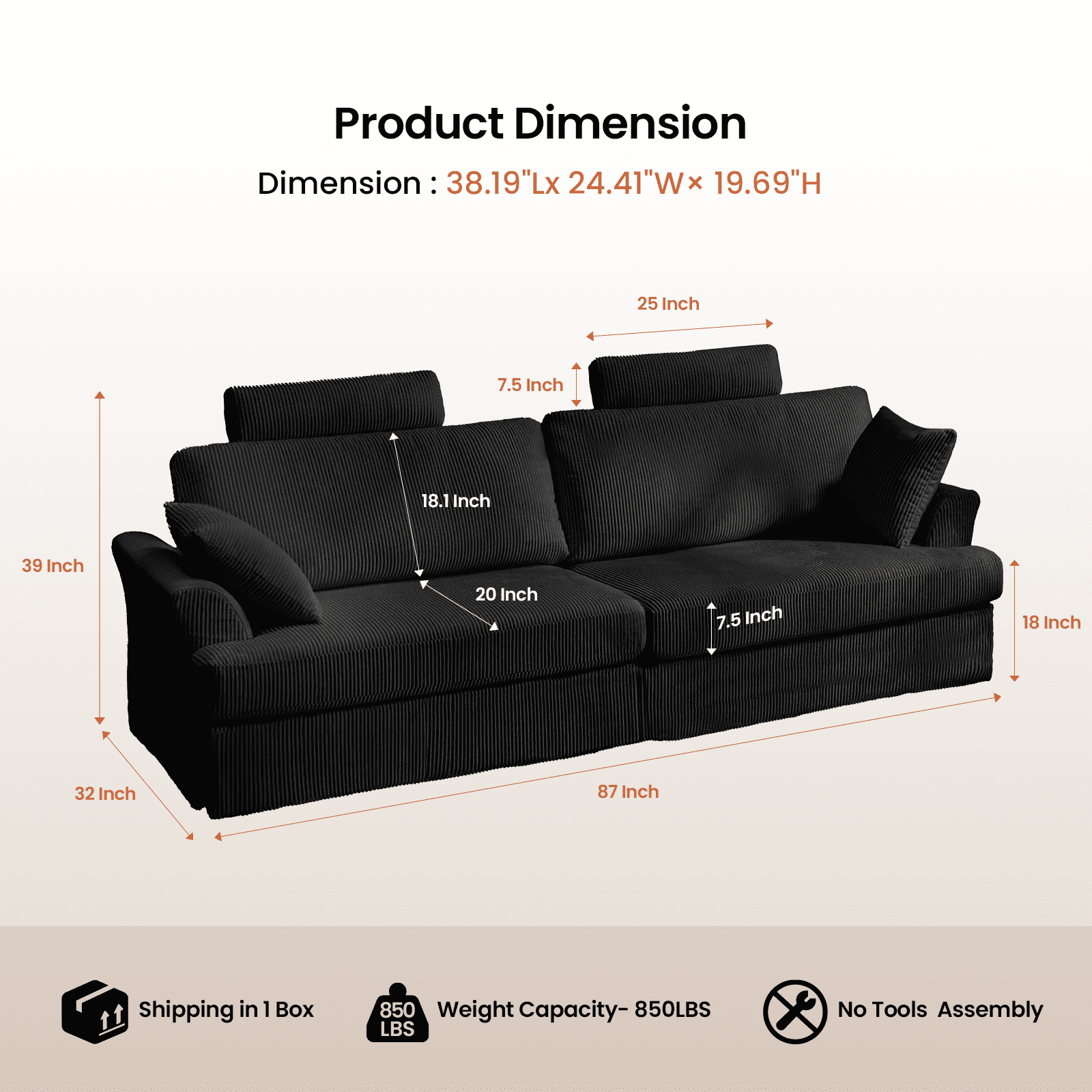 87 Sofa, Comfy Cloud Couch, Upholstered Couch for Living Room, Green