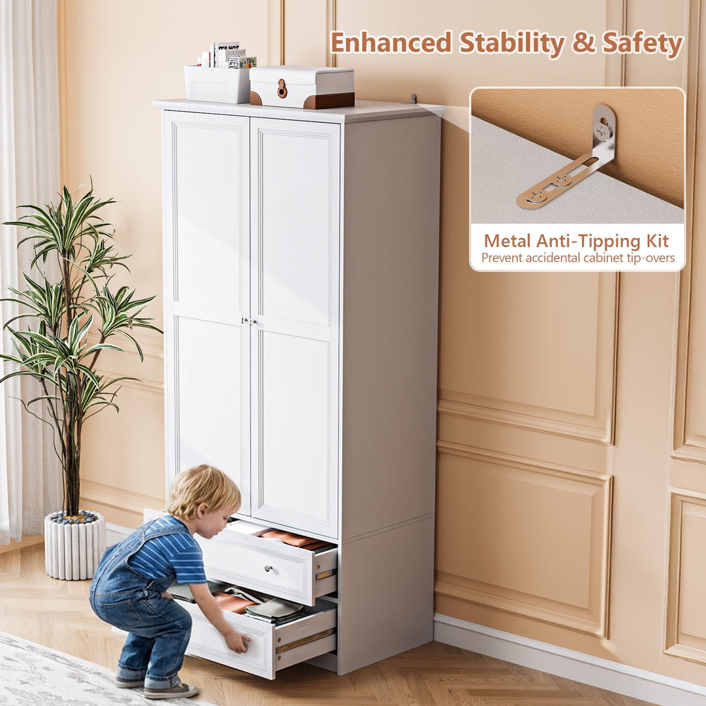 Ktaxon Wardrobe Armoire Closet with Hanging Rod, Modern Drawer & Shelf – Elegant White Finish Closet, Farmhouse to Mid-Century Style