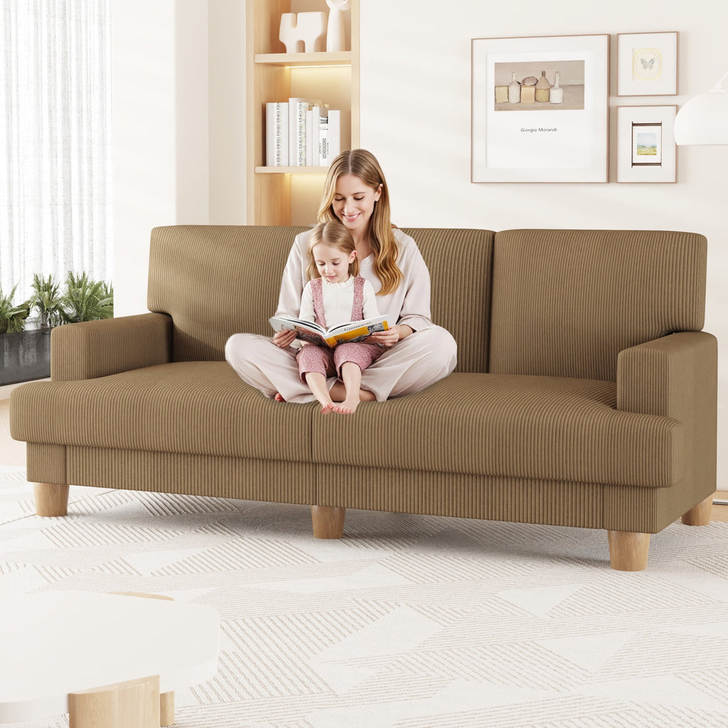 AAQZ 87 Corduroy Sofa Couch for Living Room, 3 Seater Deep Seat Comfy Couch in a Box, 2 Cushions, 2 Pillows Tool-Free Setup,Gray
