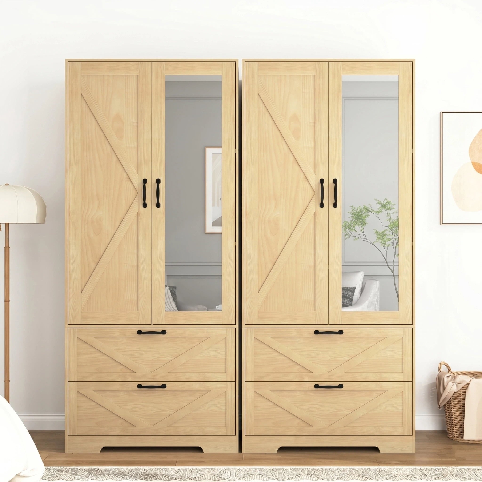 AISWORD 60 Tall Metal Wardrobe Cabinet with 1 Drawer and Hanging Rod, 2 Doors Closet with Adjustable Shelf, White