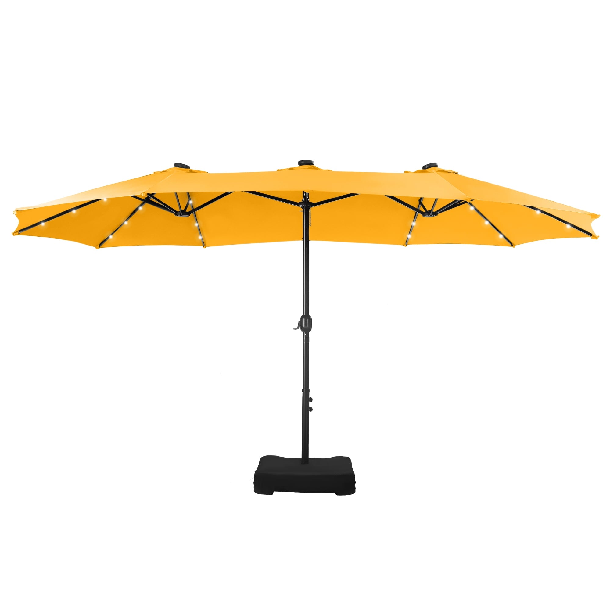 SUMMIT LIVING 15ft Double-Sided Solar Patio Umbrella with Base (Included) Large Outdoor Umbrella with Solar Lights - Beige