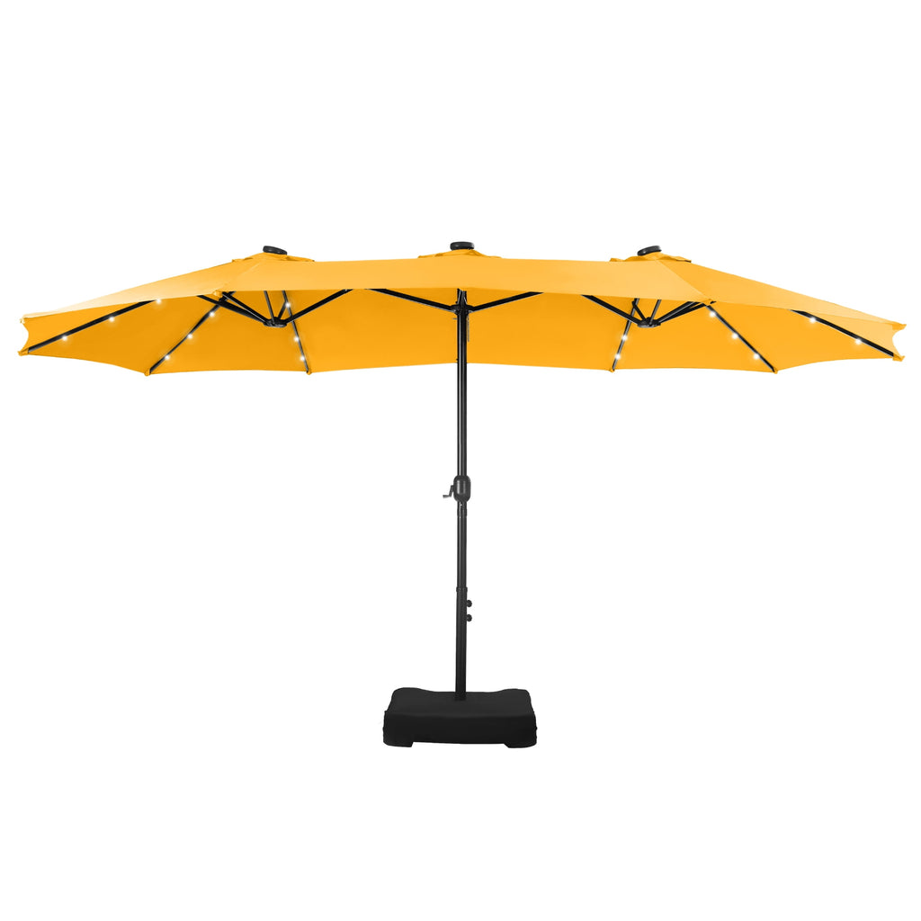 SUMMIT LIVING 15 FT Double-Sided Solar Patio Umbrella with Base Large Outdoor Umbrella with LED Solar Lights - Haze Blue