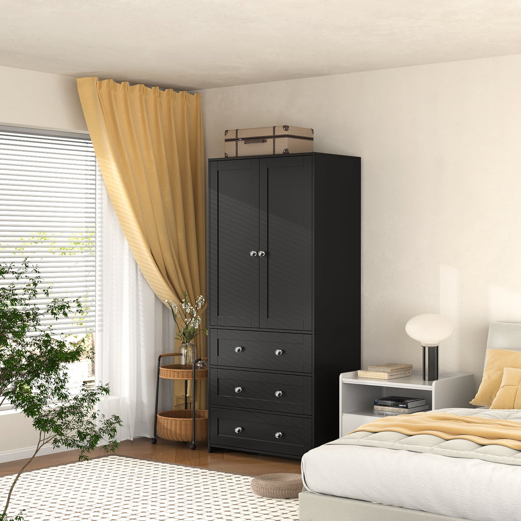 Richya Wooden Freestanding Wardrobe Closet Cabinet with 3 Drawers,Modern Wood Closet Storage Cabinet for Bedroom