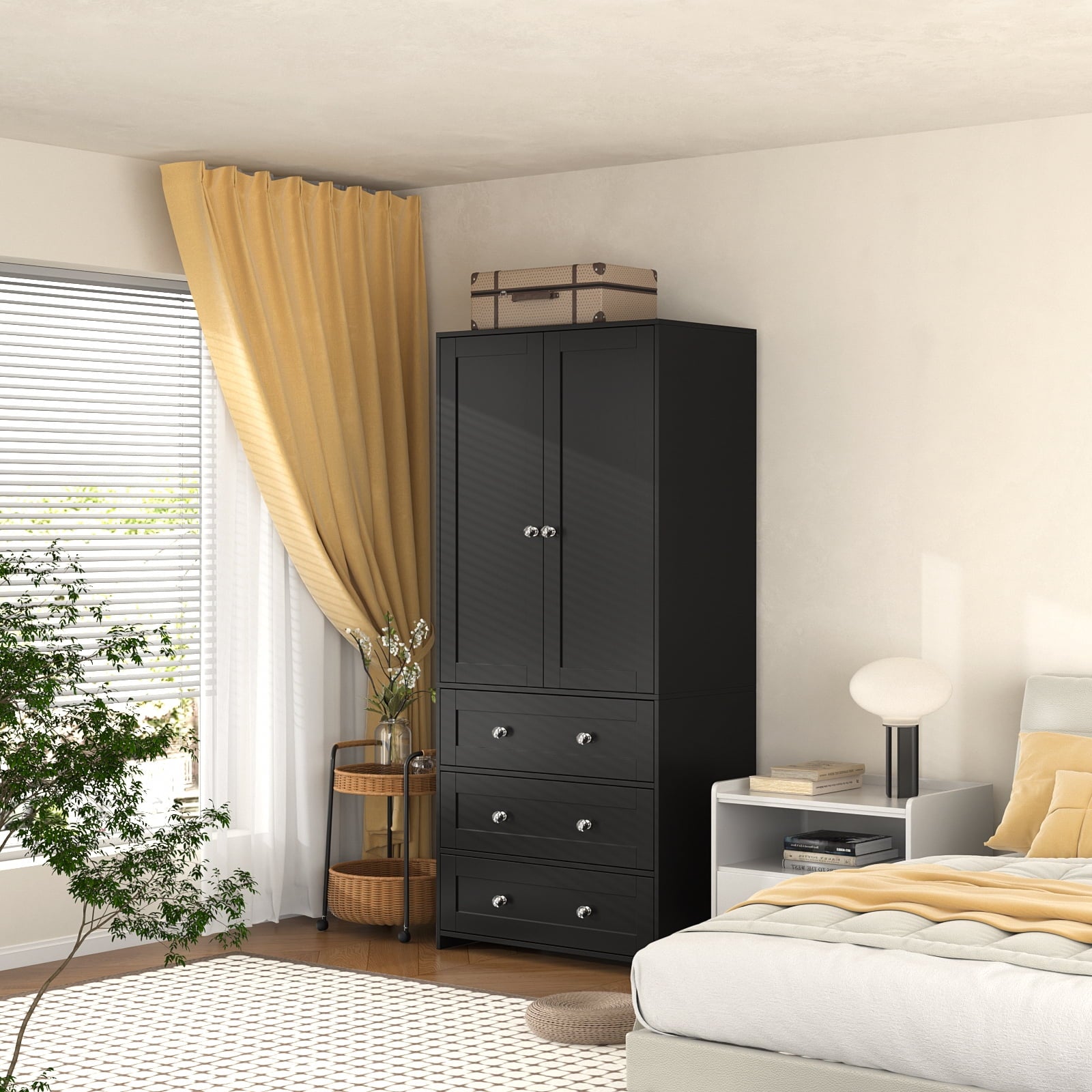 Richya Wooden Freestanding Wardrobe Closet Cabinet with 3 Drawers,Modern Wood Closet Storage Cabinet for Bedroom