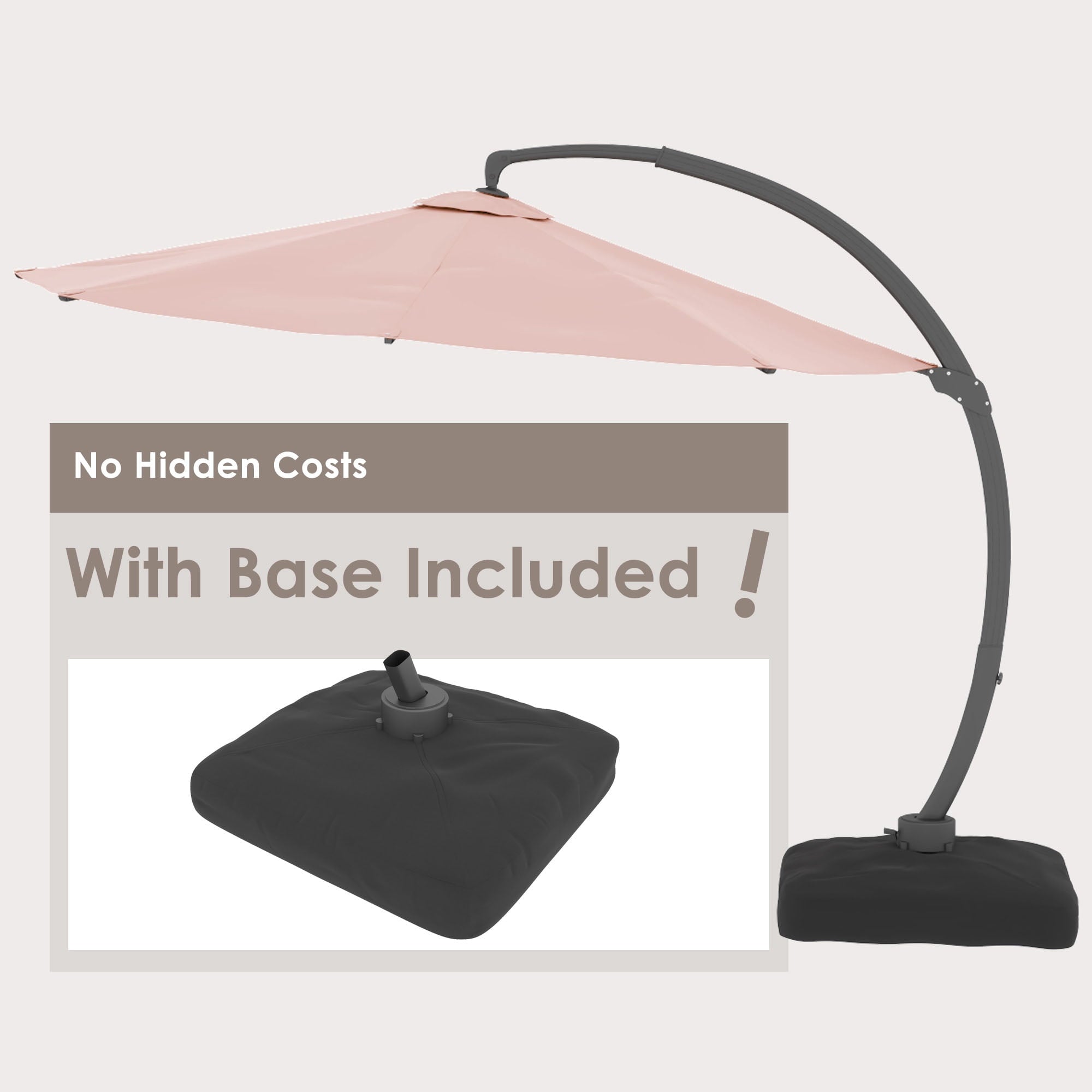 LAZZO 11ft Outdoor Patio Umbrella with Base, Aluminum Offset Cantilever Umbrella for Pool Deck, Champagne
