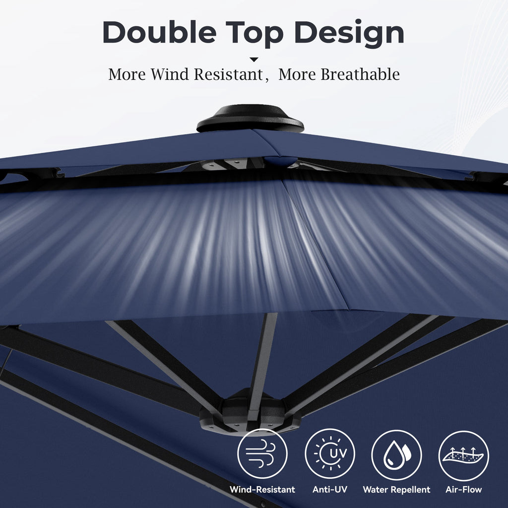 Alpha Joy 15ft Dual-Layer Outdoor Patio Umbrella Extra-Large Double-Sided Garden Umbrella with Ventilation and Base - Beige