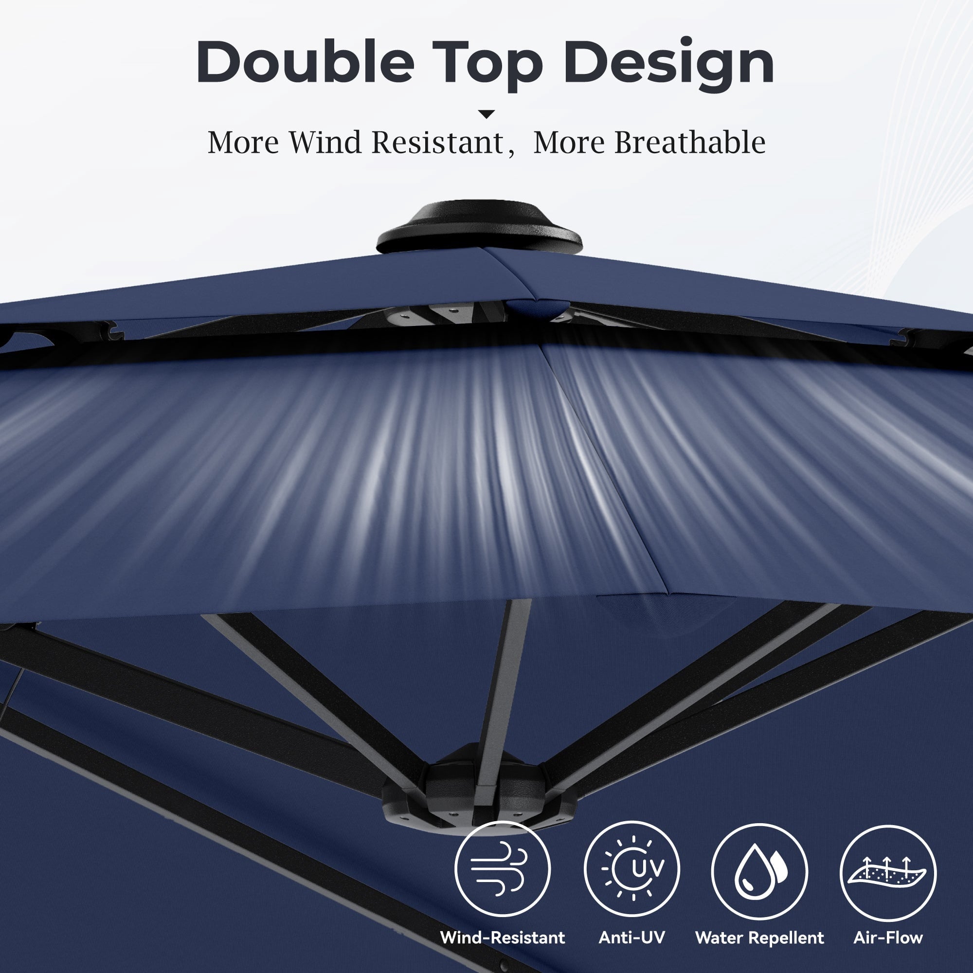 Alpha Joy 15ft Dual-Layer Outdoor Patio Umbrella Extra-Large Double-Sided Garden Umbrella with Ventilation and Base - Beige