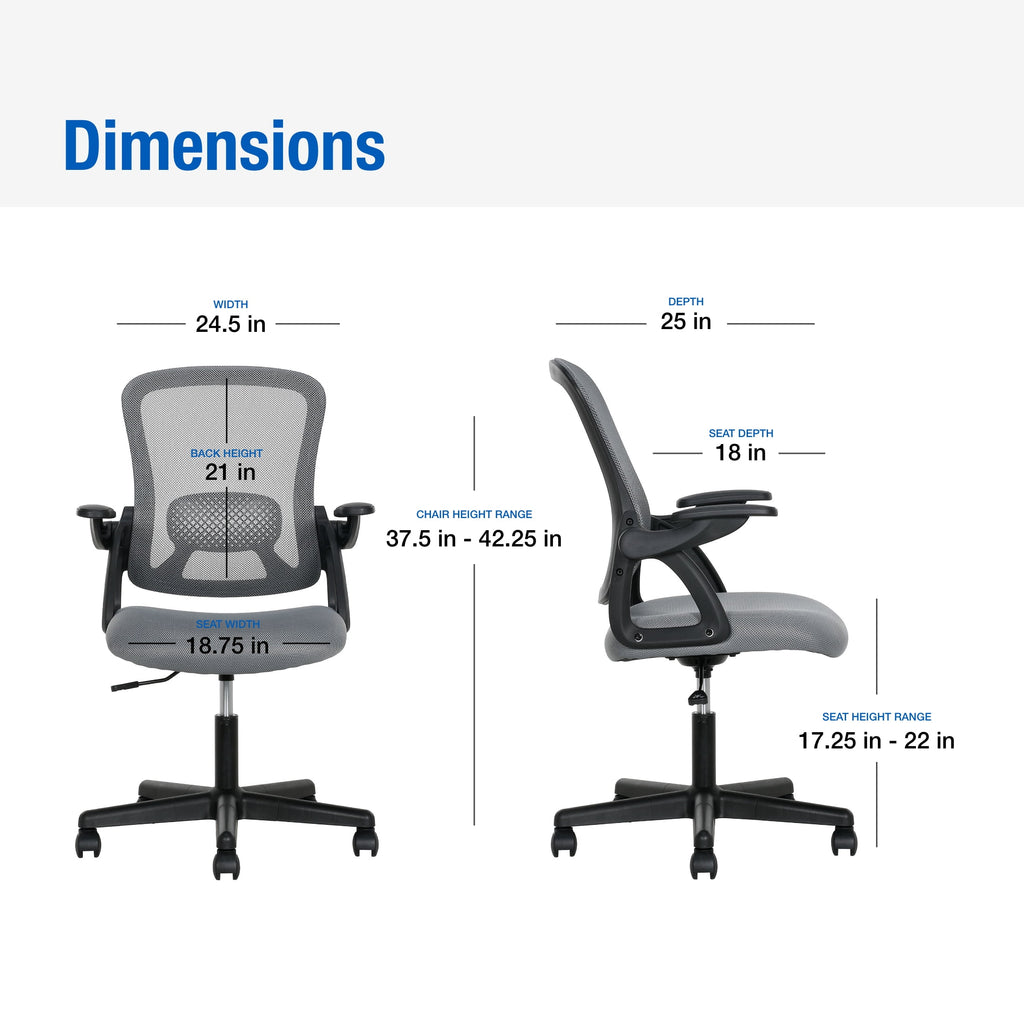 (3 pack) Mainstays Ergonomic Mesh Back Office Chair with Flip Up Arms for Adults, Black Fabric, 275lb
