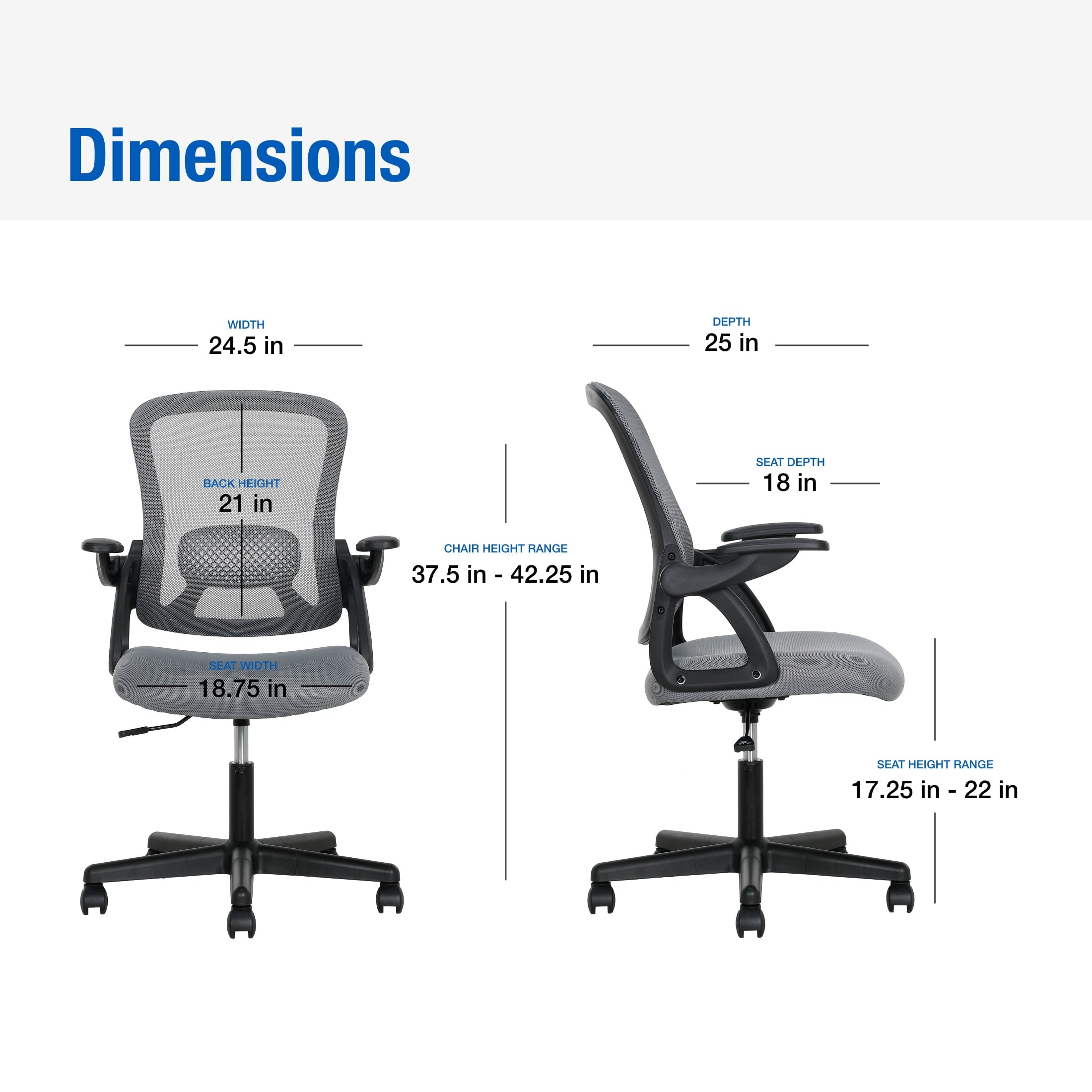(3 pack) Mainstays Ergonomic Mesh Back Office Chair with Flip Up Arms for Adults, Black Fabric, 275lb