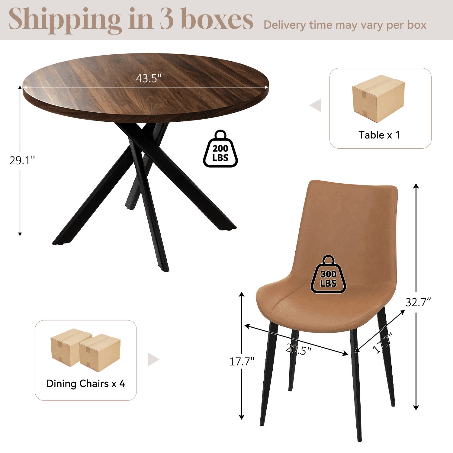 43.5 Round Dining Table for 4, Space Saving Kitchen Table with Metal Legs, Mid Century Modern Dining Table for Dining Living Room Apartment Small Space