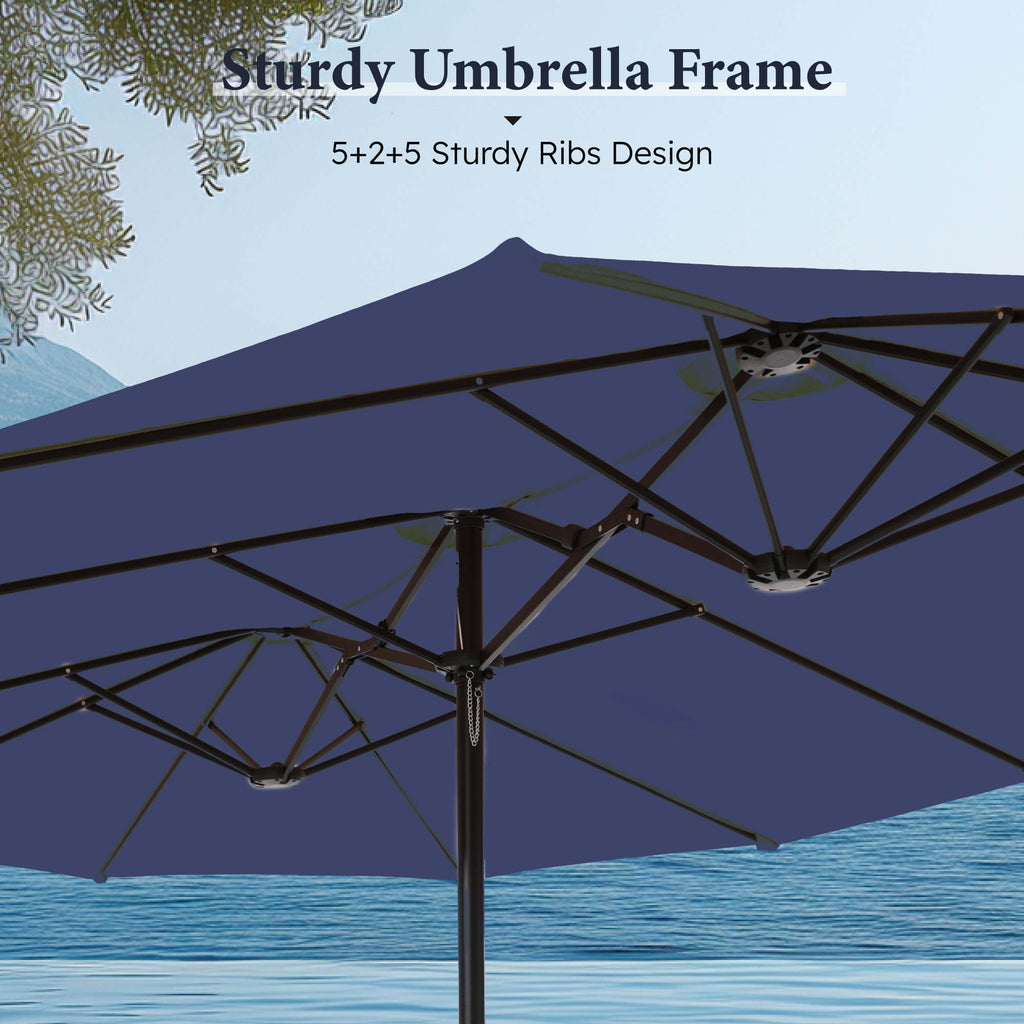 SUMMIT LIVING 15 ft Large Patio Umbrella with Base (Included) Double-Sided Rectangular Outdoor Deck Umbrella for Outside - Beige