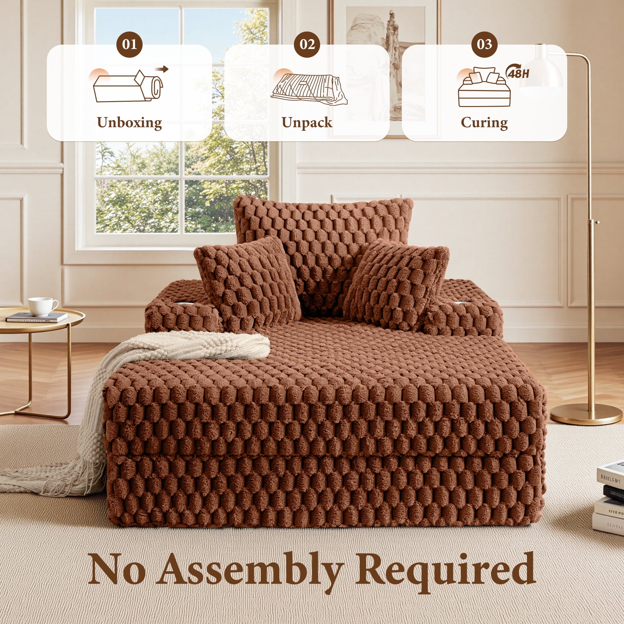 ATHOPE 67.3 Chaise Lounge Chair Indoor, Corduroy Couch Chair with Pillows, Comfy Reading Chairs with Wide Arms, Upholstered Sleeper Sofa for Living Room, No Assembly Required, Gray