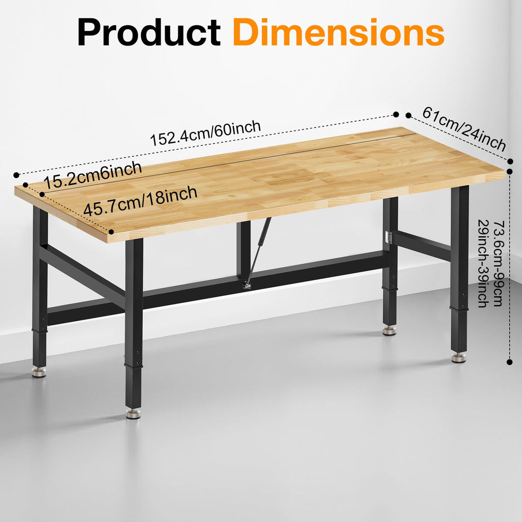 MUWOOD 48-inch Folding Workbench with Adjustable Height, Wood Worktop, Rubberwood, 2000 LBS Capacity Heavy Duty for Workshop, Garage, Office, Home