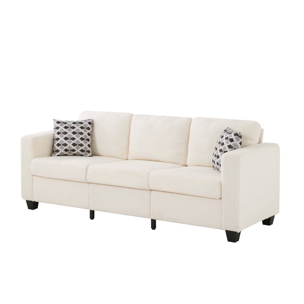 Gewnee 86.6 Modern Sofa Couch,Teddy Velvet 3 Seaters Comfy Couch with Deep Seat for Living Room,2 Pillows,Beige