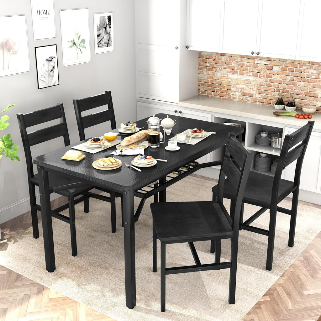 LinkRomat Dining Table Set for 4, Farmhouse Kitchen Table with 4 Wood Chairs, Dining Room Set for Breakfast Nook, Small Places, Restaurant, Gray
