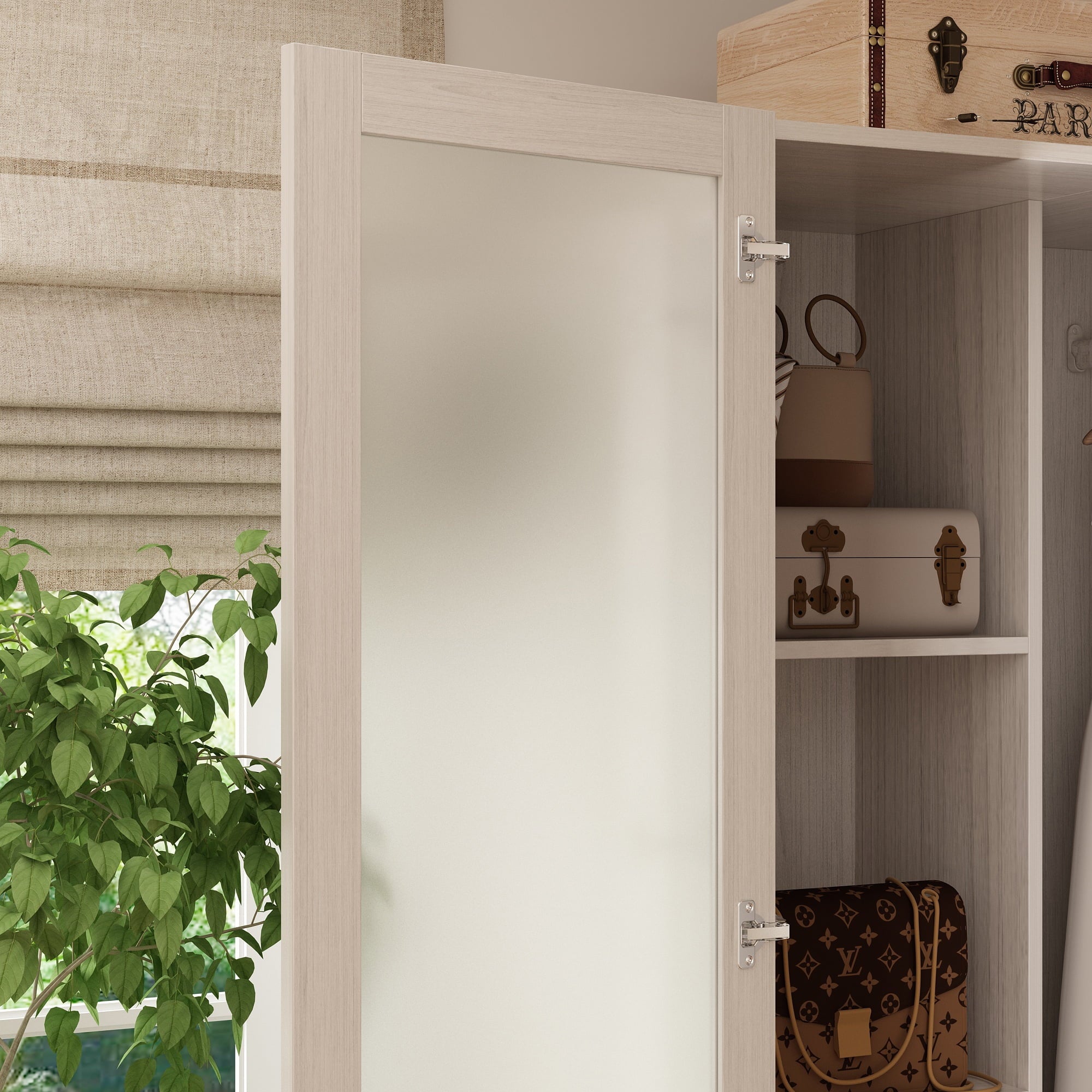 OxyLife 2 Door Wardrobe Armoire, White Closet Storage Organizer with Drawers and Shelves