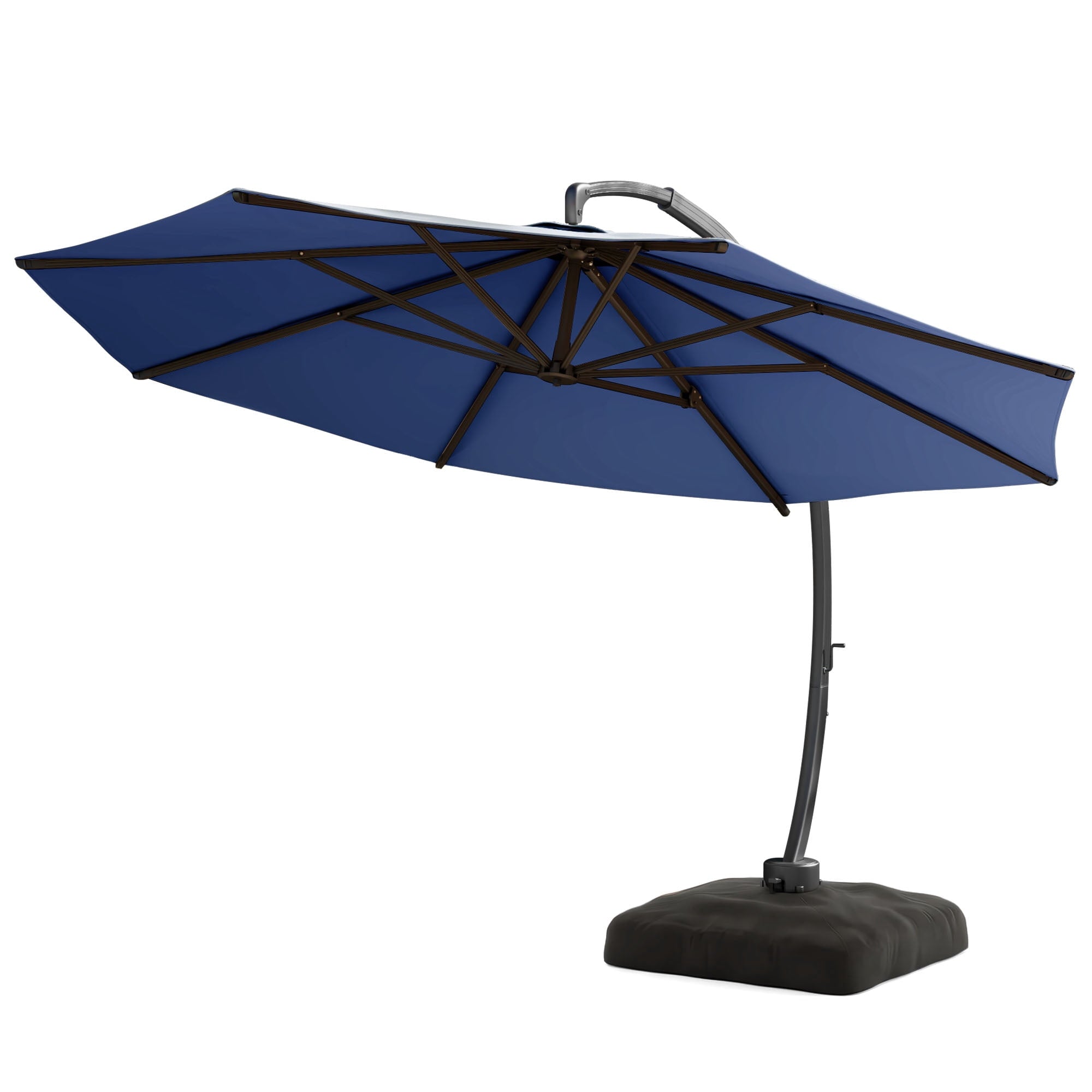 LAZZO 12ft Outdoor Patio Umbrella with Base and Lights, Aluminum Offset Cantilever Umbrella for Pool Deck, Champagne