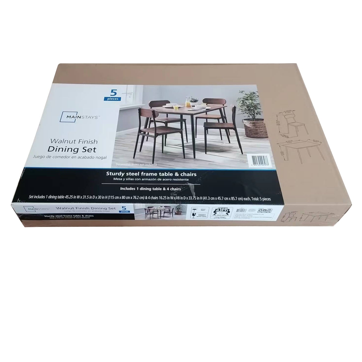 Mainstays 5-Piece Modern Wood & Metal Dining Room Set, Walnut Color for Indoor