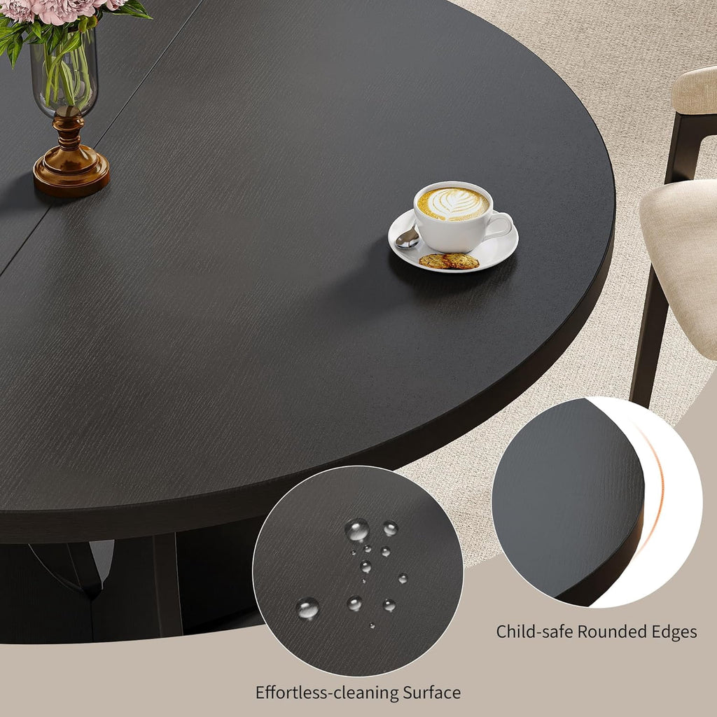 Laisnet 59 Extendable Wooden Dining Table for 8, Modern Kitchen Table with Hidden Storage, Black