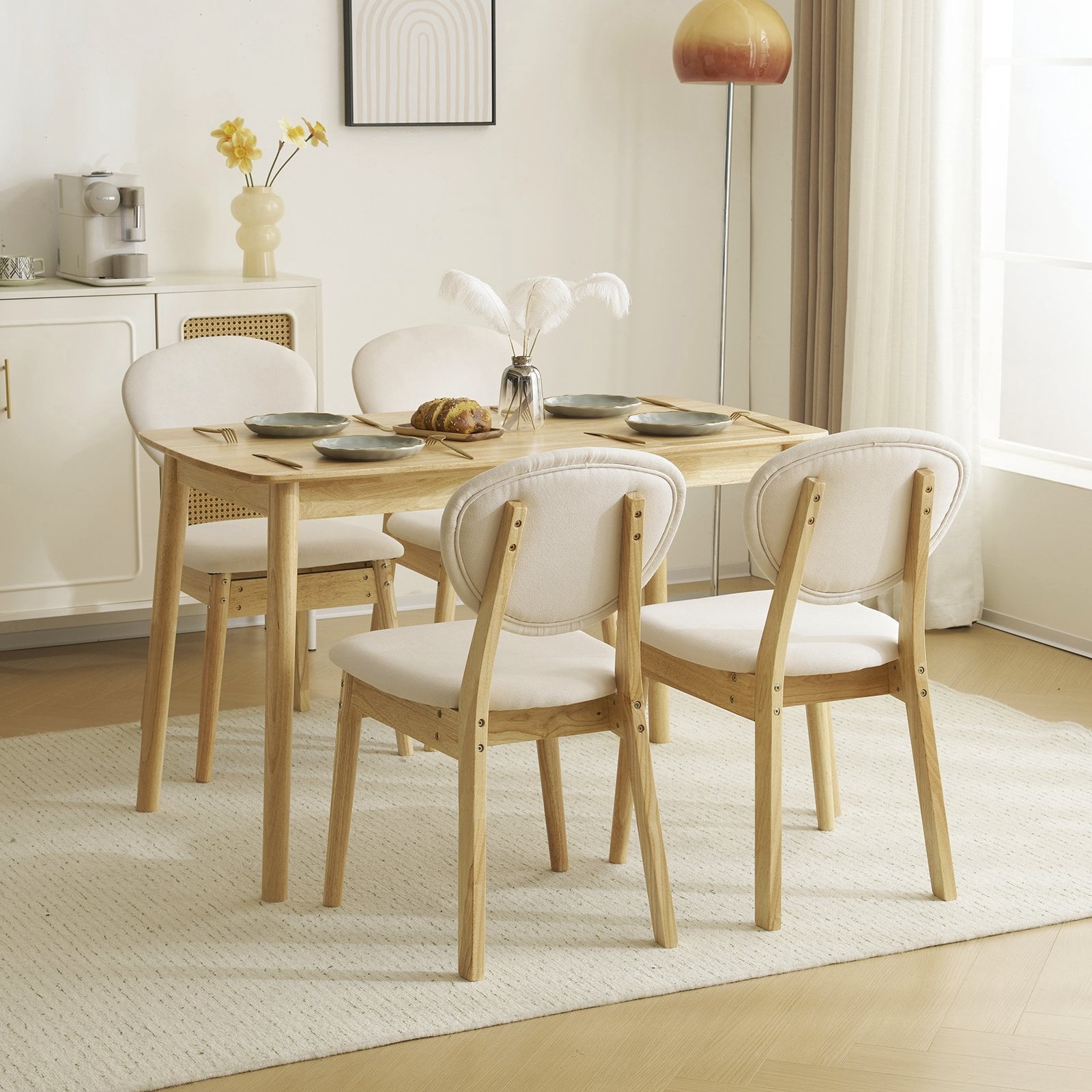 Ktaxon Dining Table Set for 4 Solid Wood Dinner Table with Padded Chairs for Home Kitchen Restaurant 47 Wood Color