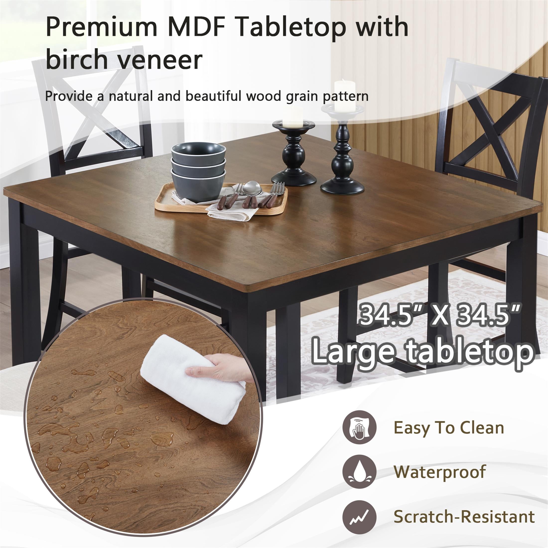 SESSLIFE Dining Table Set for 4, Counter Height Kitchen Table Set with Square Table and 4 Upholstered Chairs, Solid Wood Dining Room Set for 4, Space-Saving, Black & Oak
