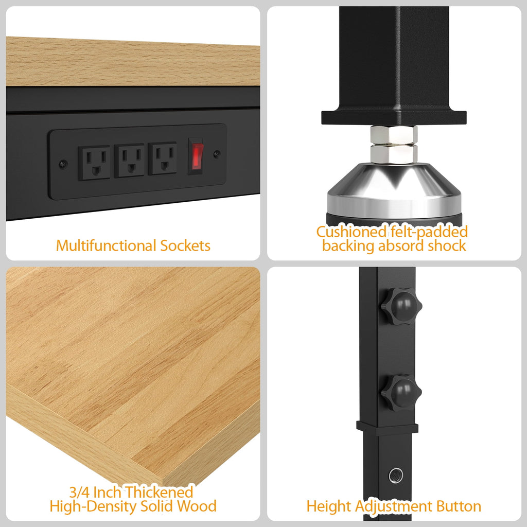 60 Adjustable Workbench,Heavy-Duty Work Table,3000 LBS Load Capacity Hardwood Workstation Outlets with Power strips and Wheels,for Workshop, Garage
