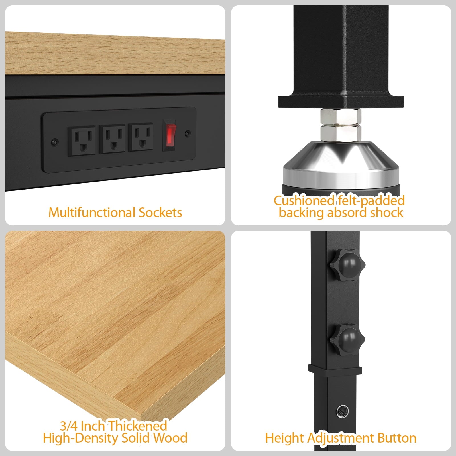 60 Adjustable Workbench,Heavy-Duty Work Table,3000 LBS Load Capacity Hardwood Workstation Outlets with Power strips and Wheels,for Workshop, Garage