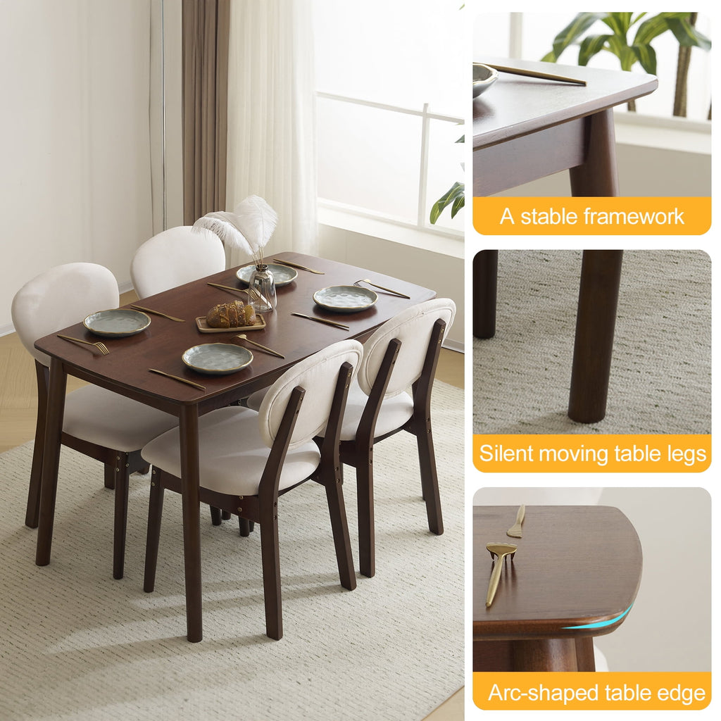 Ktaxon Dining Table Set for 4 Solid Wood Dinner Table with Padded Chairs for Home Kitchen Restaurant 47 Wood Color