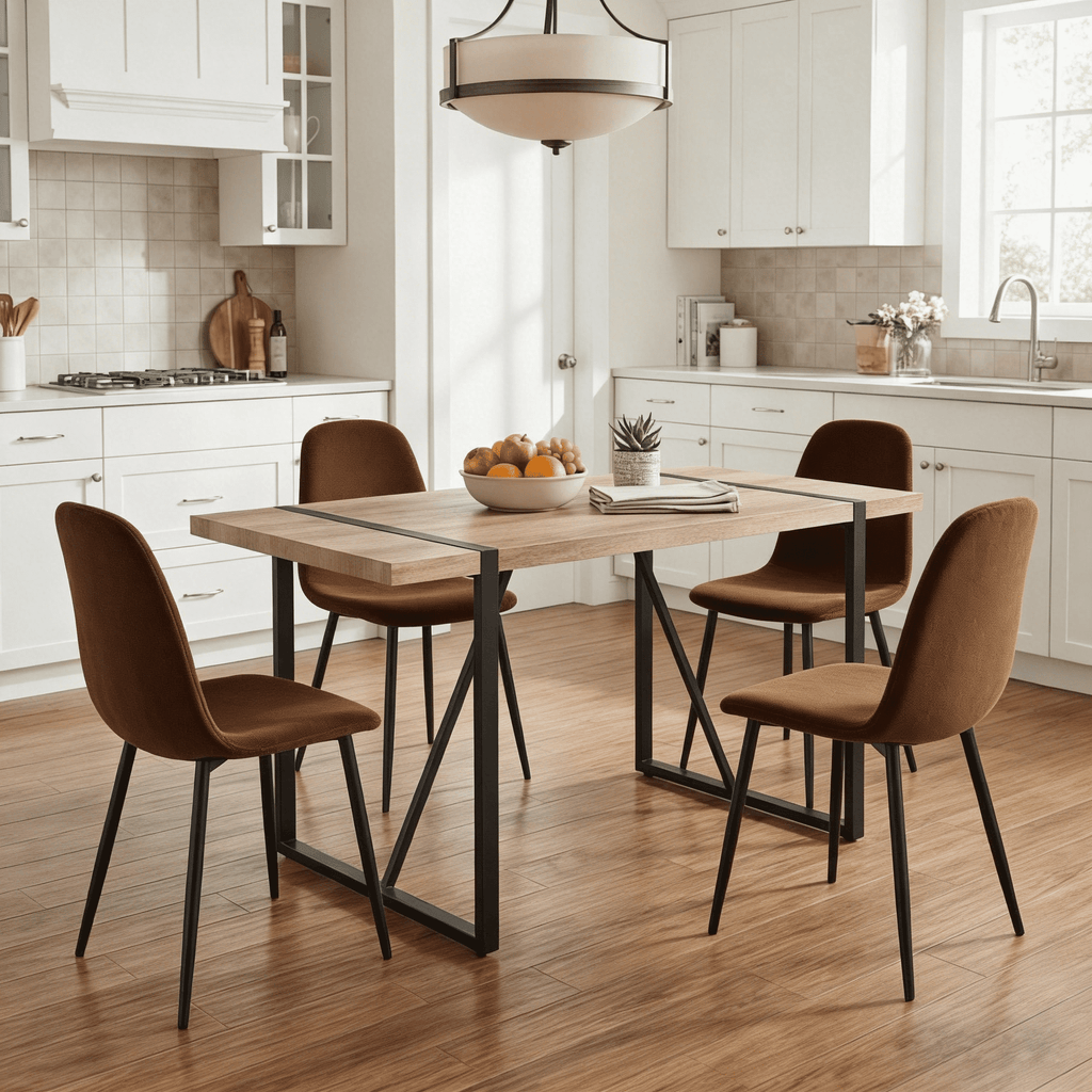 JUFU 55 Dining Table Set for 4, Modern Table and Chairs Set of 4, 5 Piece Dining Table Set Include Wooden Kitchen Table and 4 Faux Leather Chairs Ideal for Kitchen Dining Room Easy to Assemble