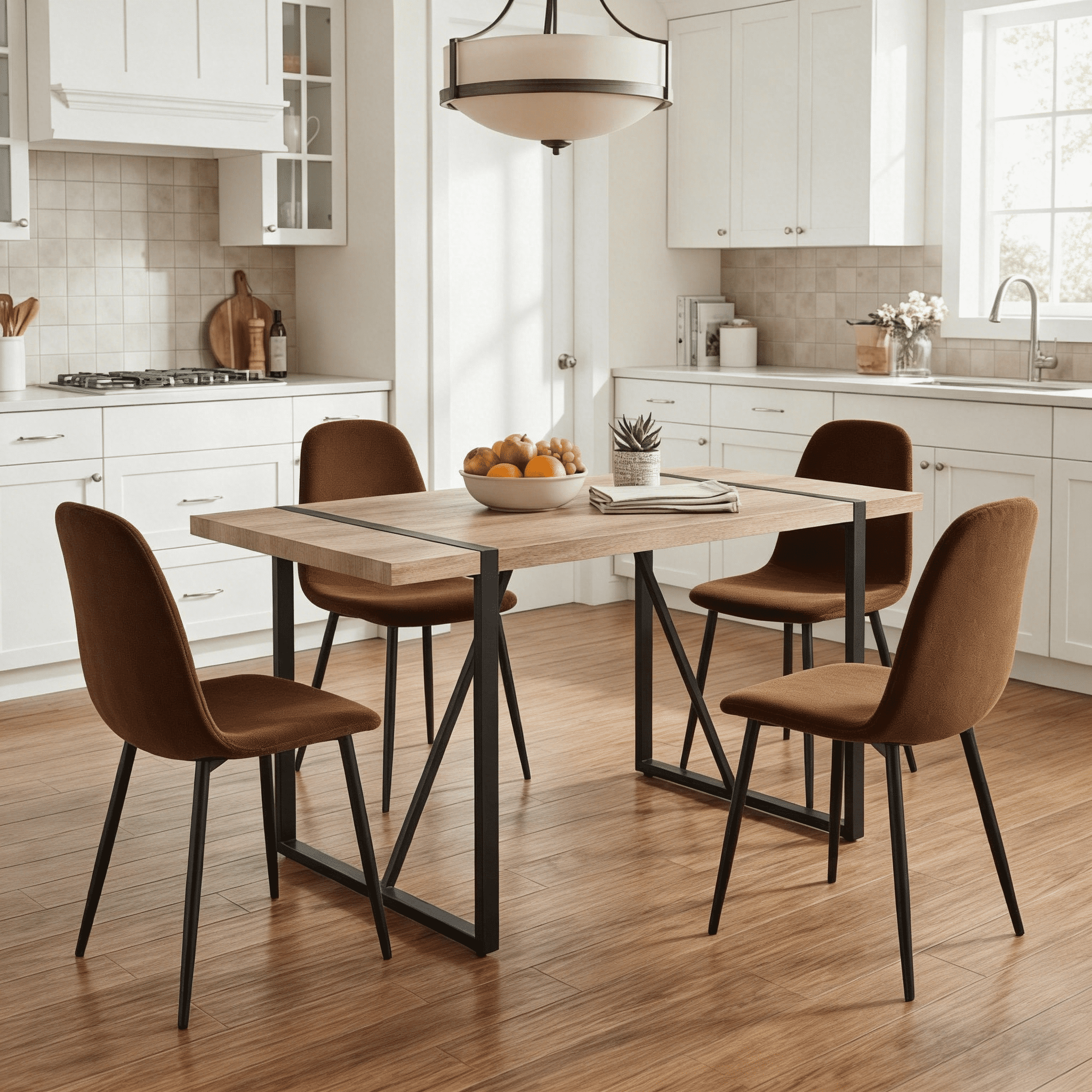 JUFU 55 Dining Table Set for 4, Modern Table and Chairs Set of 4, 5 Piece Dining Table Set Include Wooden Kitchen Table and 4 Faux Leather Chairs Ideal for Kitchen Dining Room Easy to Assemble