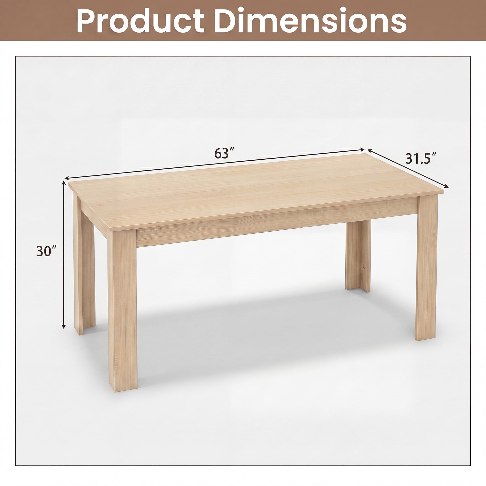 Costway 63 Dining Table Rectangular Modern Kitchen Table For 6 People Home Furniture Gray