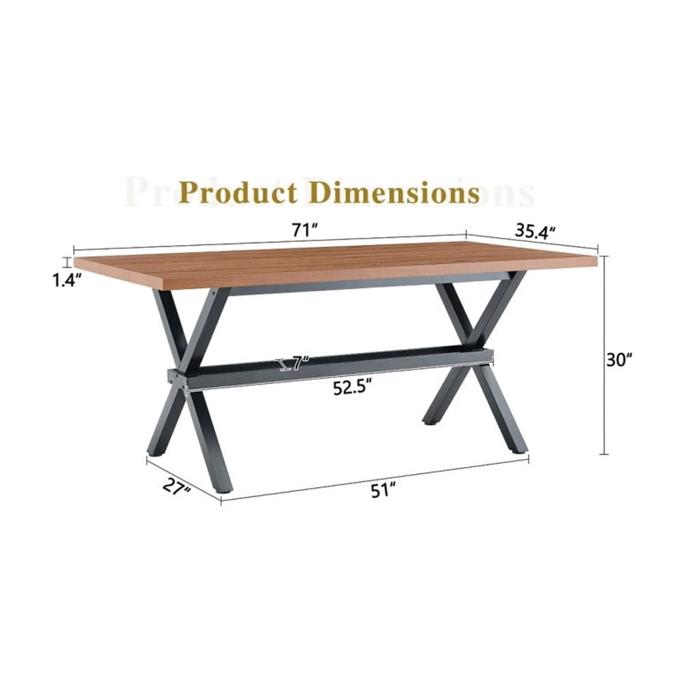 Modern 71 Wood Dining Table, Light Wood Grain MDF Top with X-Shaped Metal Legs, Seats 6-8 People, for Kitchen & Dining Room