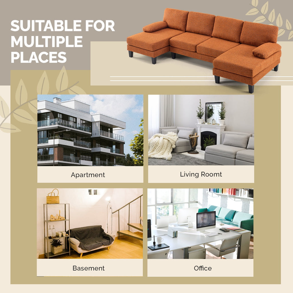 Ktaxon U-Shaped Sectional Sofa Set with Chaise, 4-Seater Blended Chenille Couch for Living Room, Apartment, Easy Assembly Khaki