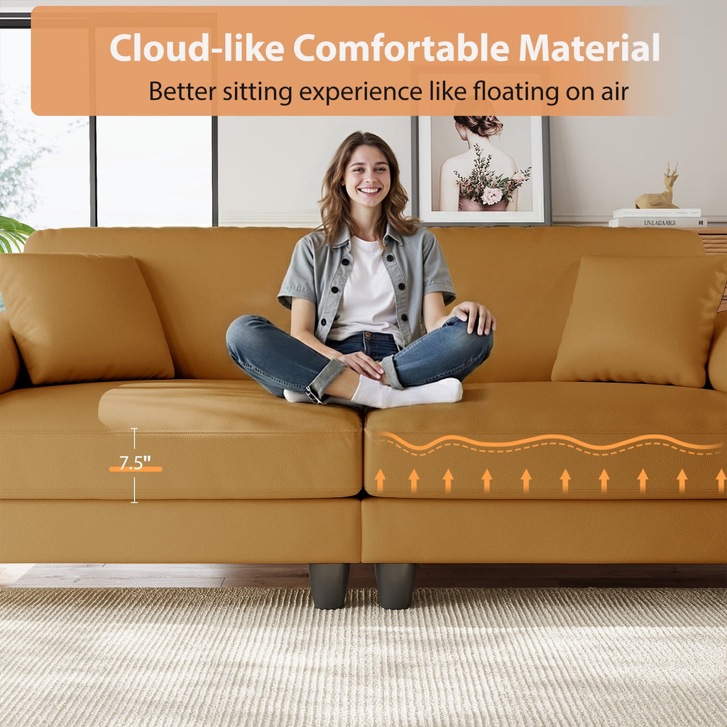 83 Couch Premium PU Leather Sofa, Deep Seat Oversized Loveseat for Living Room (Includes 2 Pillows), Brown