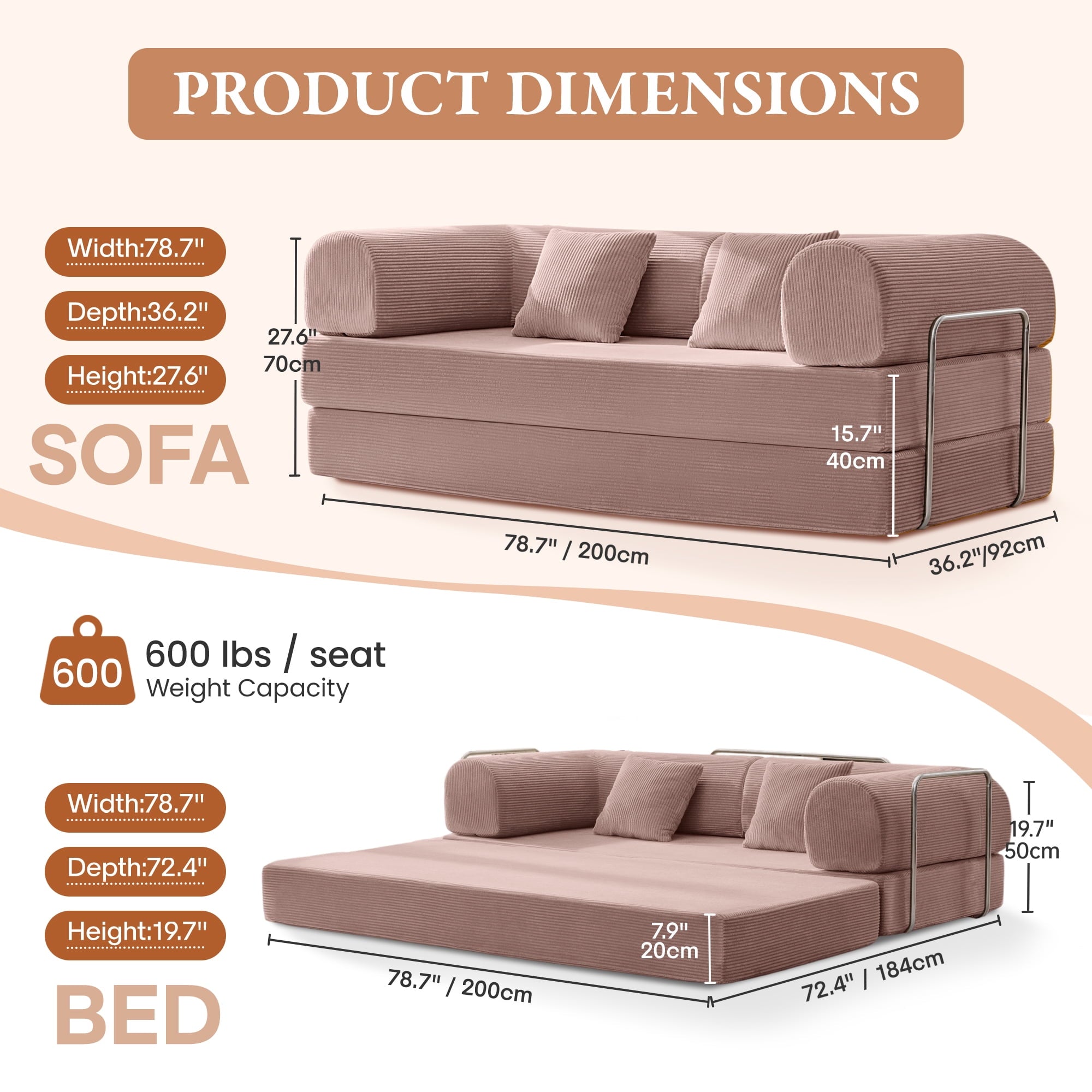 COOLHUT 63 W Combination Sofa, High Rebound Density Foam Sofa Couch, Two Forms Floor Couch Three Seats Sofa Bed for Living Room, Bedroom, Green