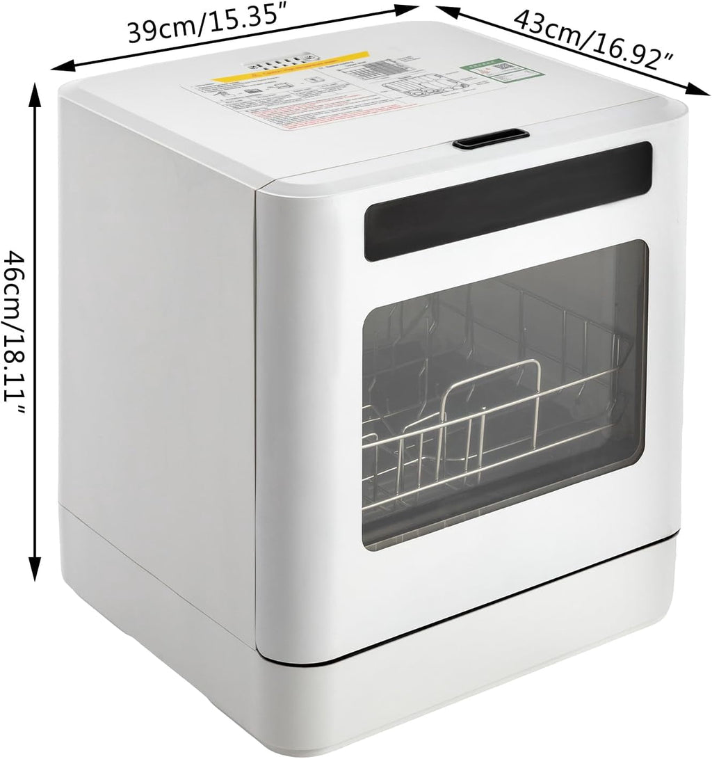 Countertop Dishwasher, White Portable Dishwasher with Water Tank 4 Washing Programs, 158°F High-Temperature Disinfection,  360° Spraying Dishwasher for RVs, Apartments, Dormitories,Home Kitchen