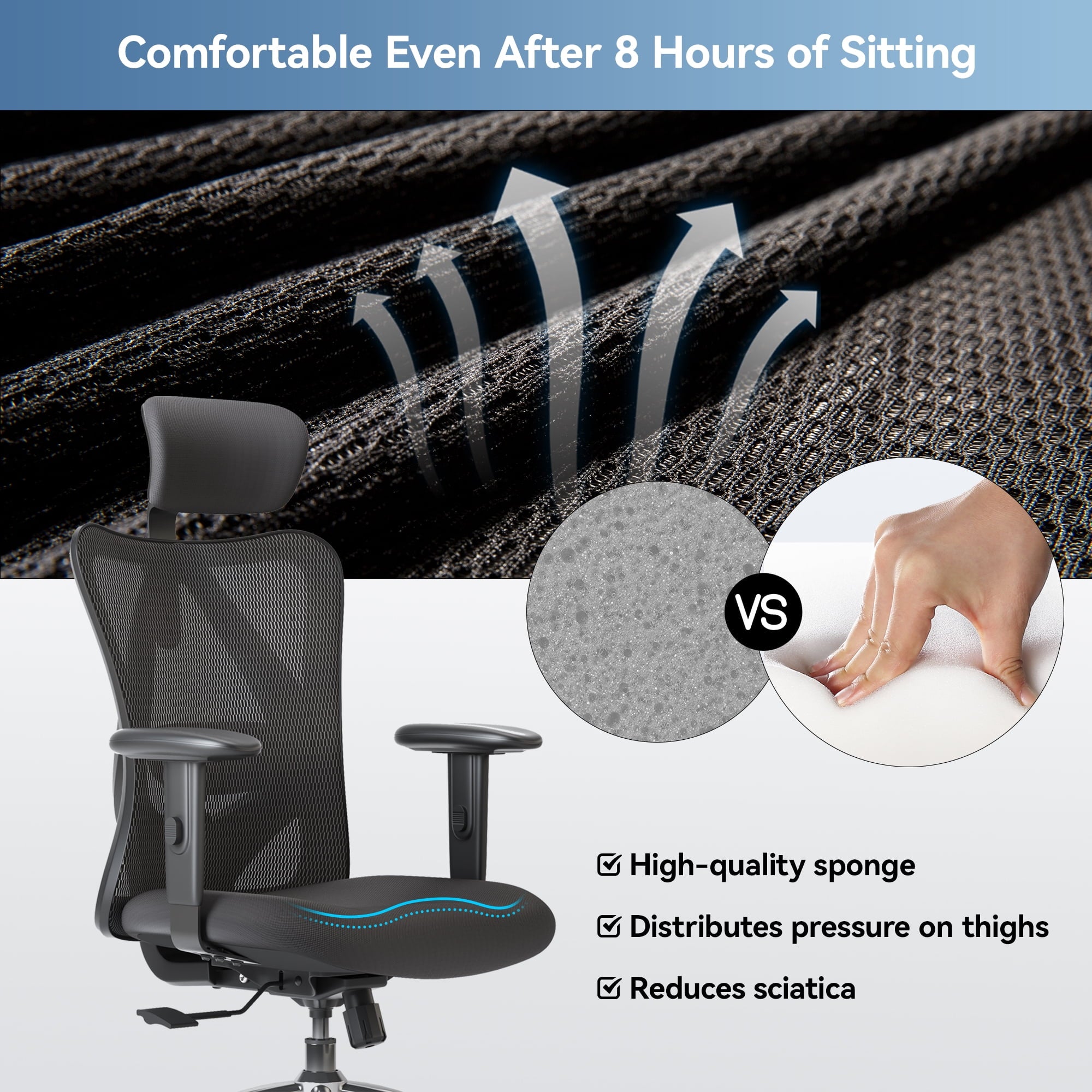 Sihoo M18 Mesh Ergonomic Office Chair with Adjustable Lumbar Support, High Back, Black