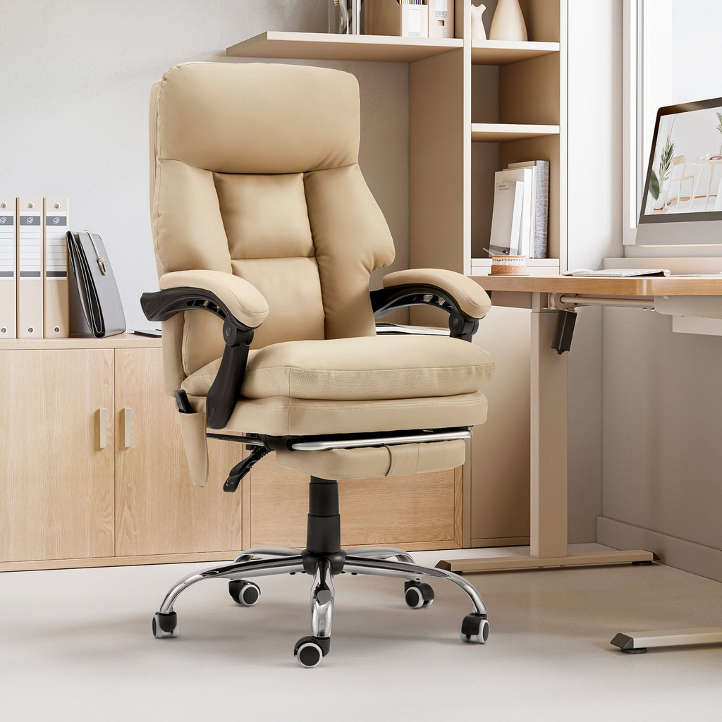 HOMREST Ergonomic Office Chair with 6-Point Massage & Heating, Adjustable Executive Desk Chair with Retractable Footrest, PU Leather Home Office Desk Chair for Home & Office (Black)