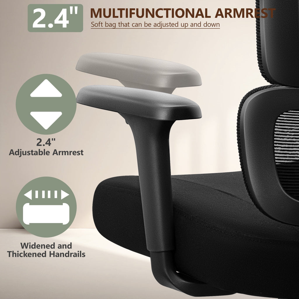COOLHUT Ergonomic Mesh Office Chair with Footrest, Big and Tall Computer Desk Chair with Adjustable Lumbar Support, Headrest and Armrest, High Back Home Office Chair for Workspace, 300LBS, Black