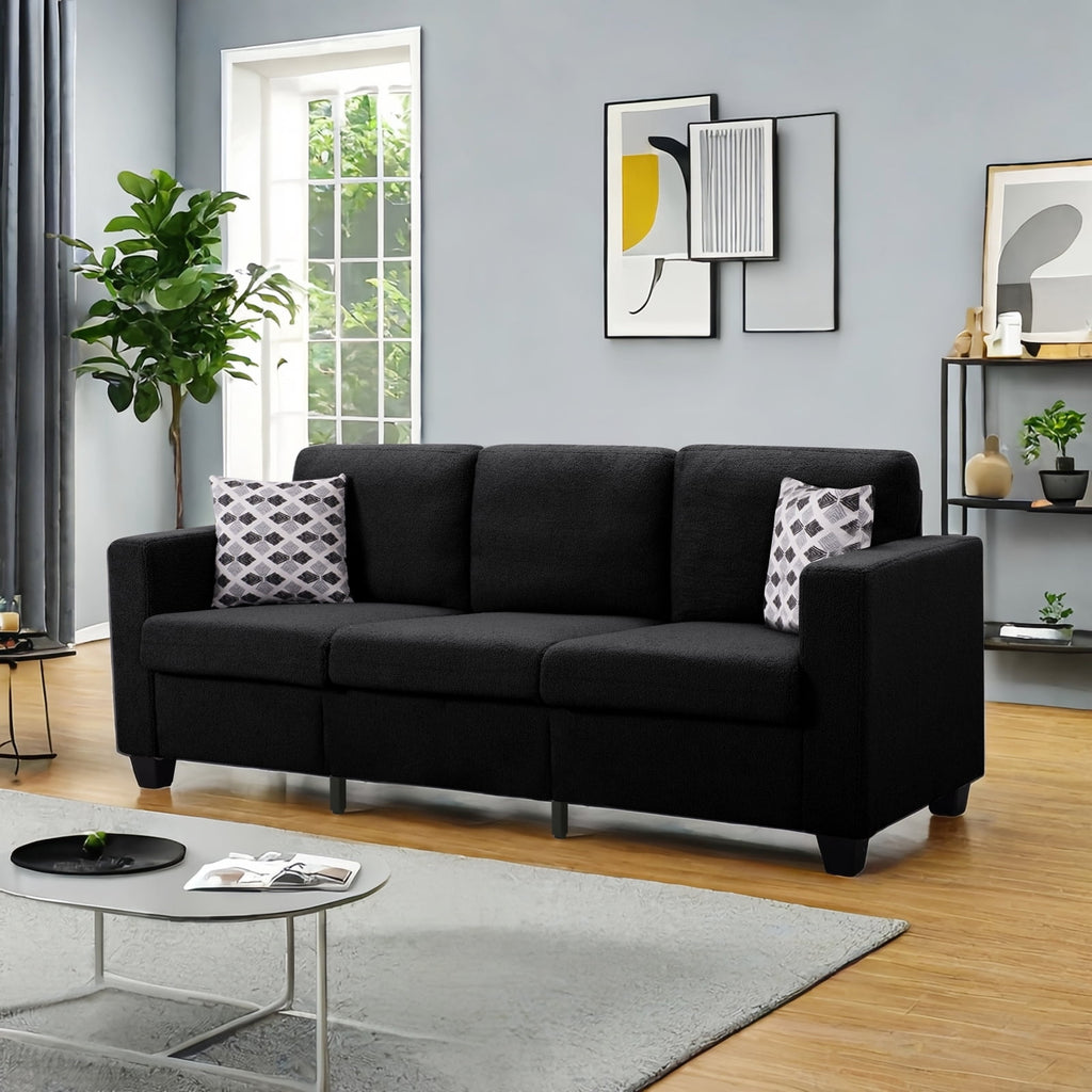 Gewnee 86.6 Modern Sofa Couch,Teddy Velvet 3 Seaters Comfy Couch with Deep Seat for Living Room,2 Pillows,Beige